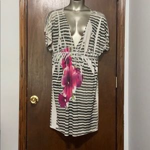 Mi Mamehi White Black Purple Pattern Dress